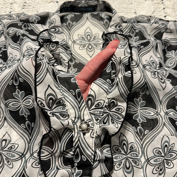 Black, gray, and white, sheer V-neck button up blouse - Maurices - size small - Picture 2 of 6
